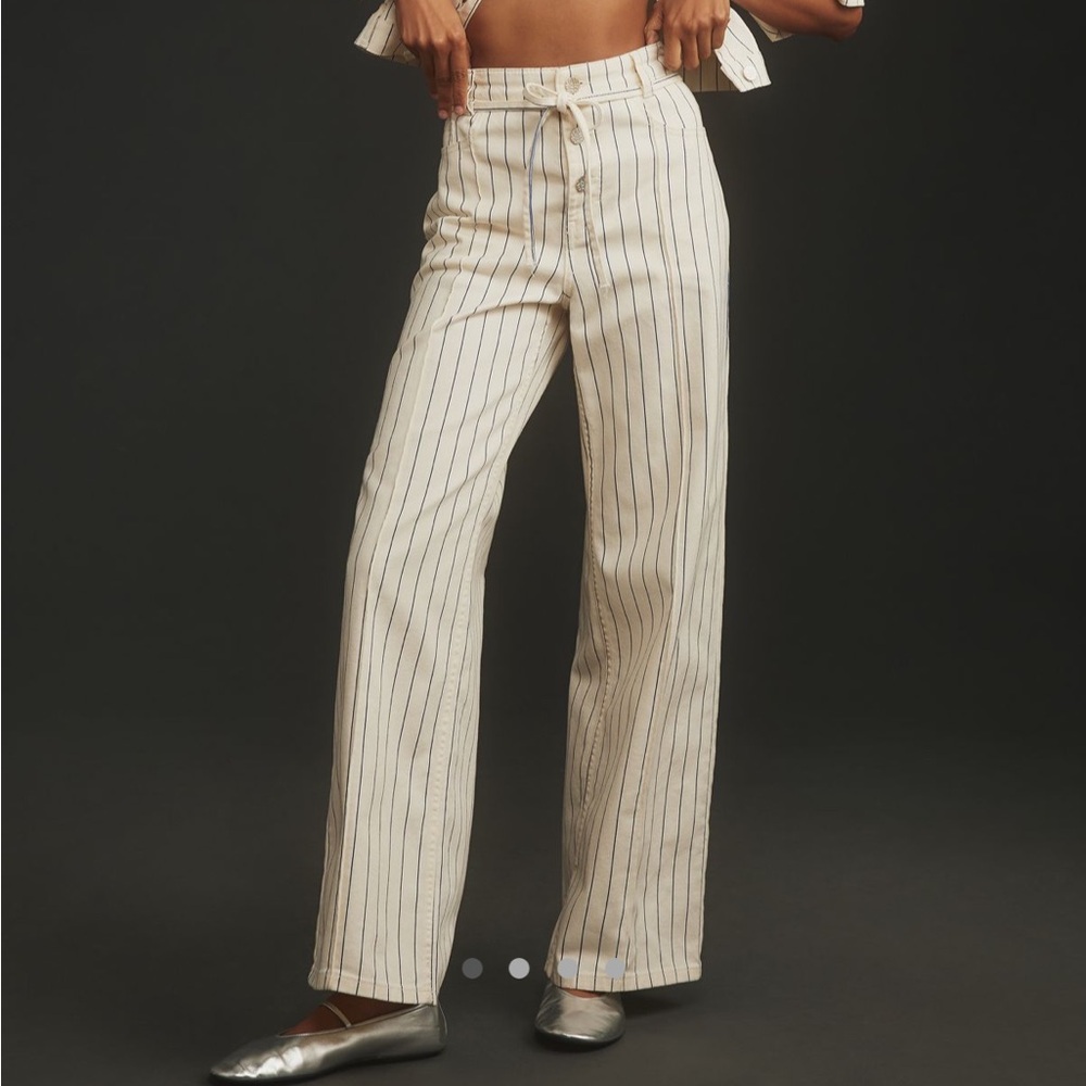 Women’s Straight Leg Pinstripe Jeans in Cream